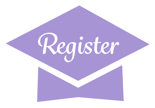 Lavender Graduation Purple Cap reading "Register"